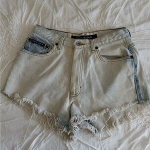 DKNY Light Blue Frayed Hem Jean Shorts